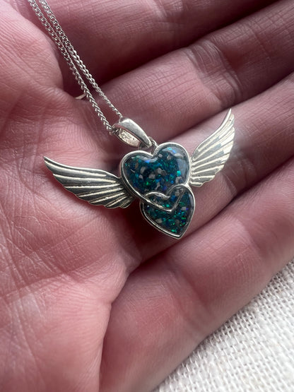 Silver Double Heart Winged Pendant