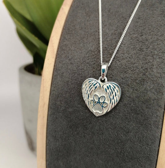 Heart Angel Wing Paw Print pendant