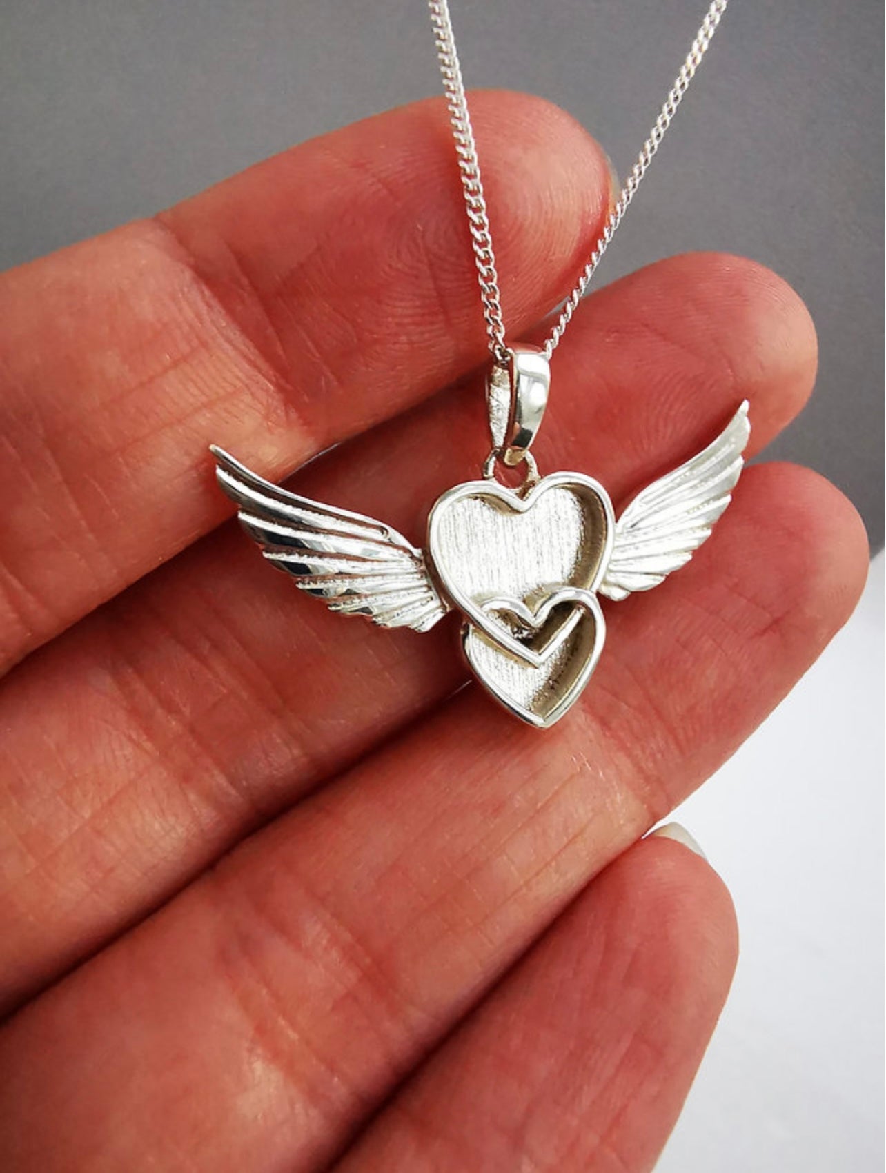 Silver Double Heart Winged Pendant