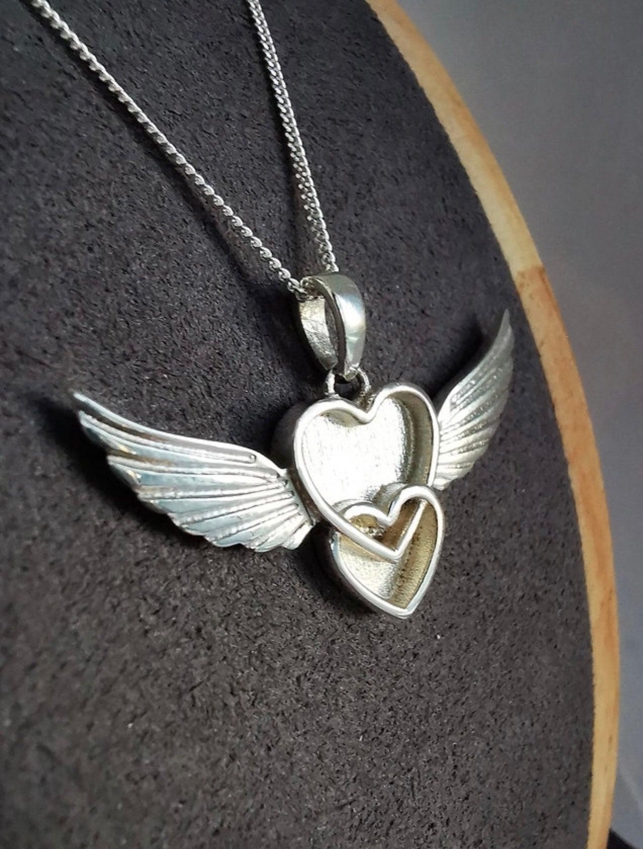 Silver Double Heart Winged Pendant