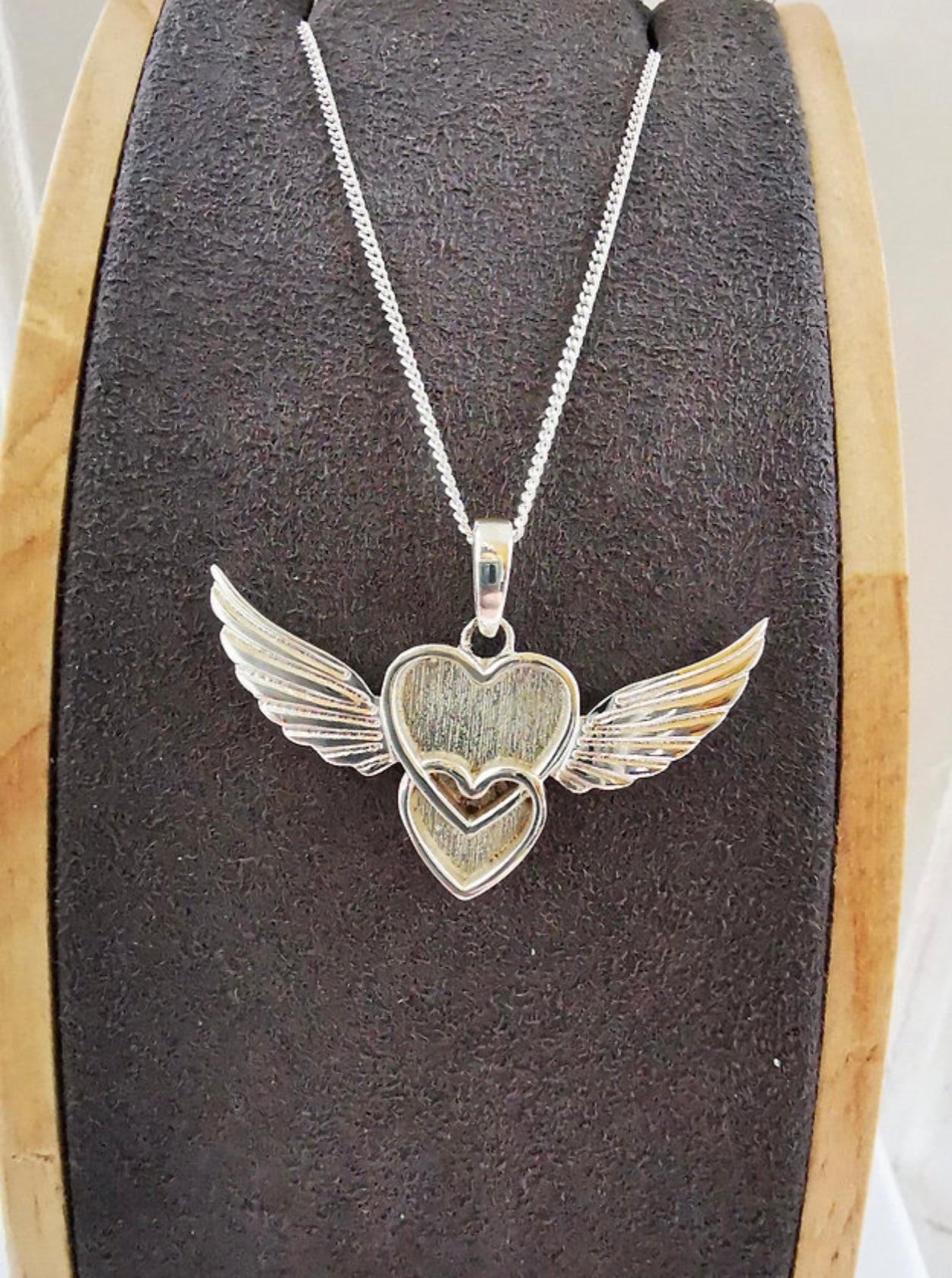 Silver Double Heart Winged Pendant