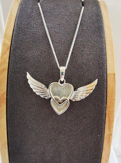 Silver Double Heart Winged Pendant